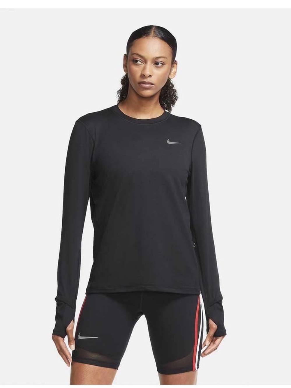 Nike Womens Element Long Sleeve Shirt Running Crew CU3277-010 Size Large